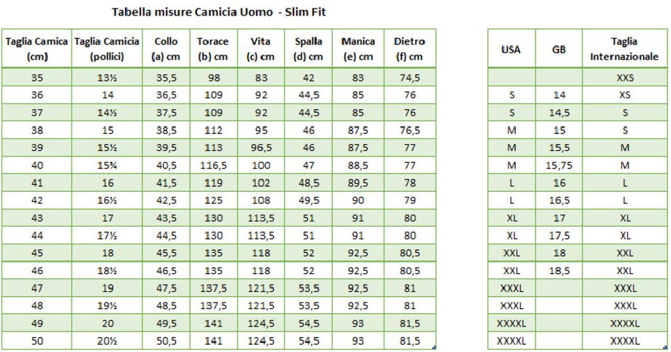 Conversione taglie camicie discount uomo